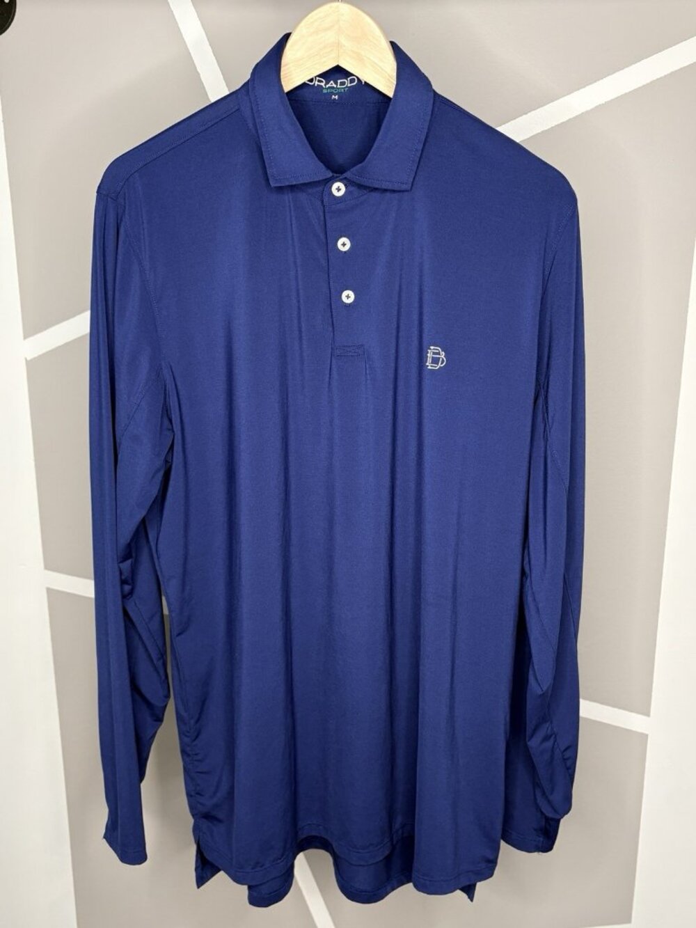 B Draddy Sport Lightweight Long Sleeve Golf Polo Men’s M Navy Blue Stretch USA